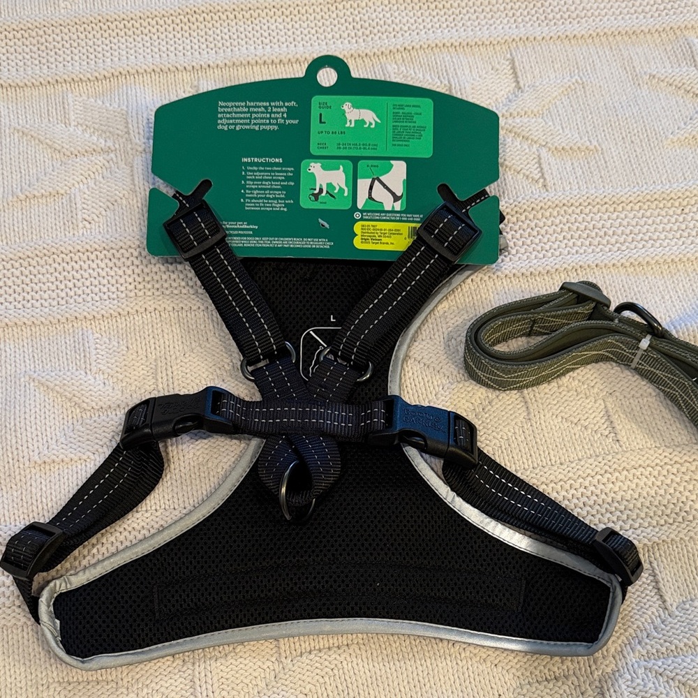 Boots & Barkley Black Reflective Harness & Green/gray Design Collar, Large - Picture 3 of 6